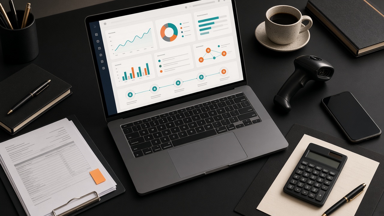 Unified business dashboard surrounded by everyday operations tools